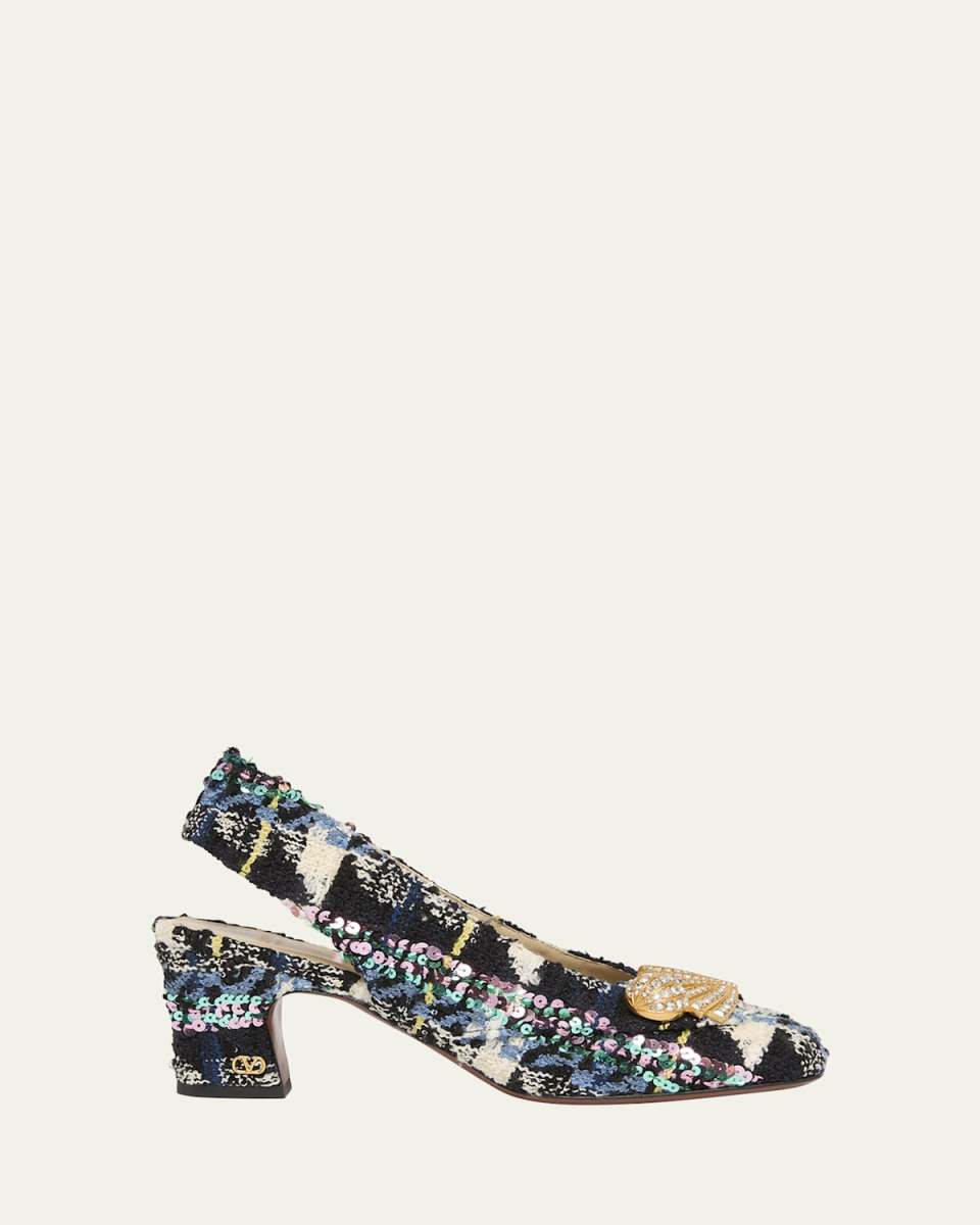 Adamantine Shiny Tweed Slingback Pumps